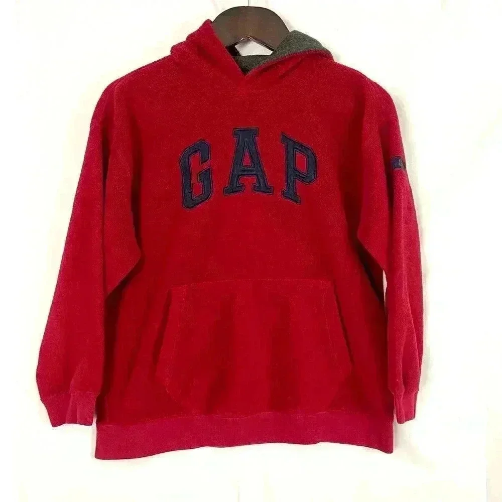 VTG GAP Pullover Hooded Fleece Sweatshirt Kids Youth LARGE (10) Red‎ Y2K